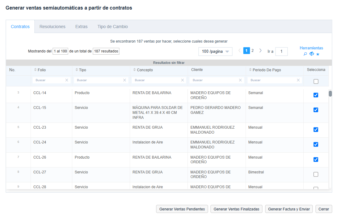 Dashboard de facturación masiva Evidence ERP